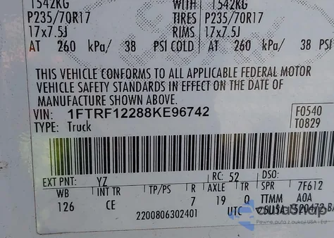 2008 Ford F-150 Stx/Xl/Xlt from USA, damaged, VIN 1FTRF12288KE96742